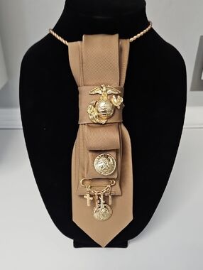 USMS Custom Made Decorative Necktie Necklace with Gold Eagle and Anchor Pendant